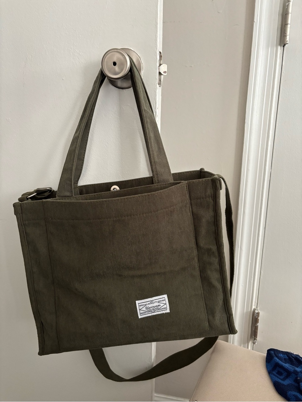 Olive Green Canvas Tote Shoulder Bag.